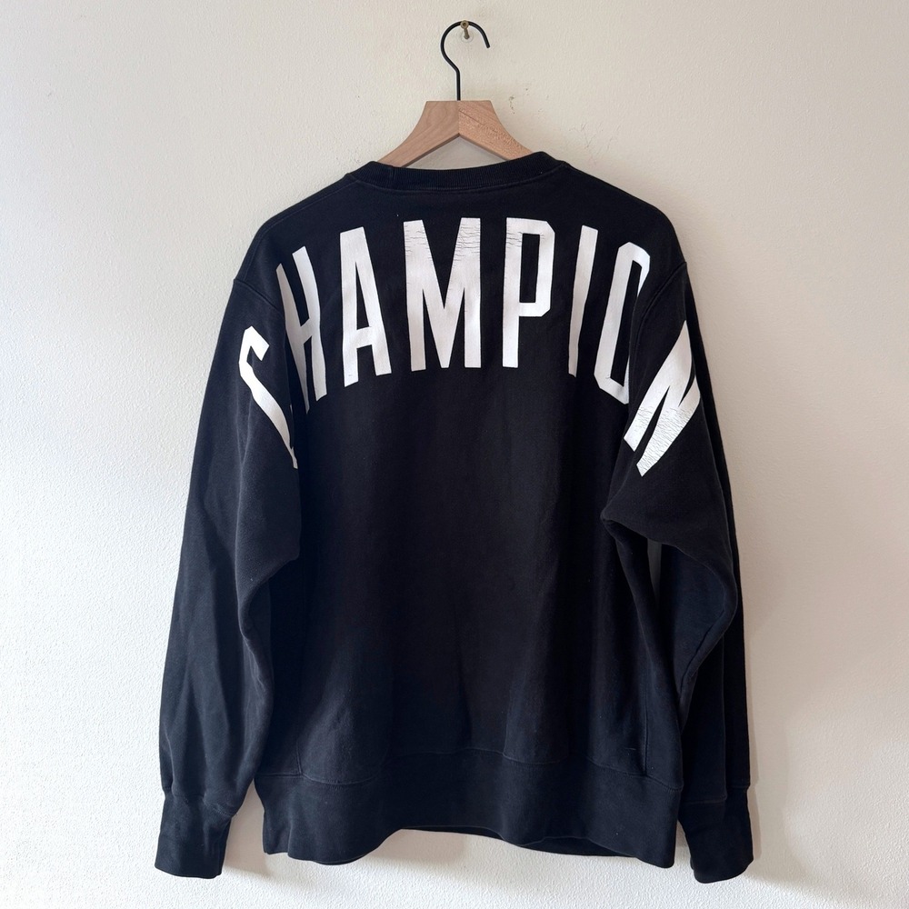 Y2K Champion Reverse Weave Crewneck Black Crackle Logo Sweatshirt Size L